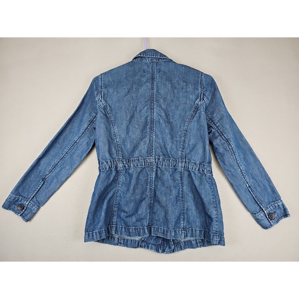 Talbots Petite Denim Utility Jacket Size P Blue Drawstring Waist Cotton/Hemp - Picture 10 of 12